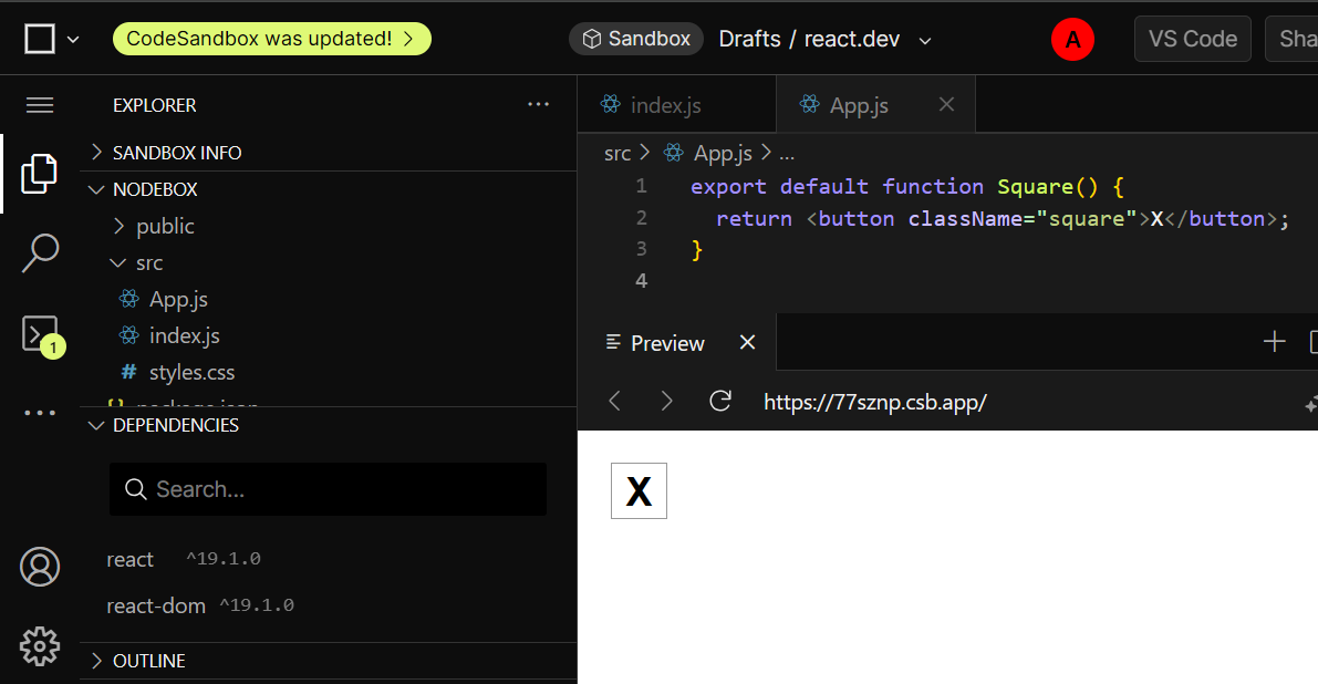 CodeSandbox 的初始代码